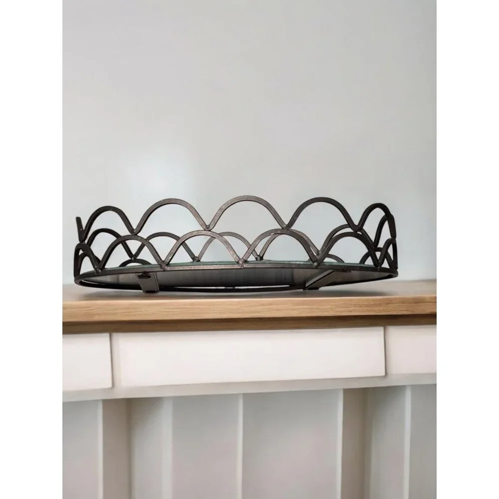 Oval Metal Vanity Mirror Tray With Decorative Wavy Edge Design